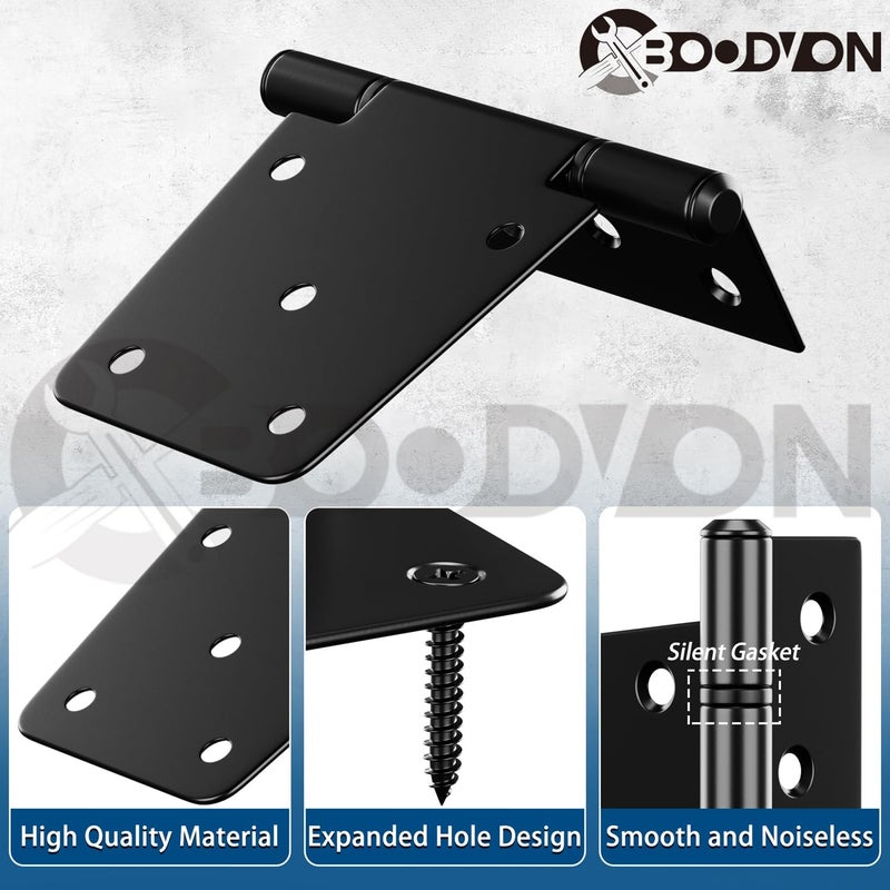 BOODVON 3.5 Inch Heavy Duty Gate Hinges, Extra Thick Black Shed Barn Door Hinges for Wooden Fences, Yard Gate, Vinyl Fence Gate, Garage, Gate Door Hinges for Indoor Outdoor(6 Pack) - Image 3
